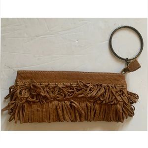 JUMER DIECI DESIGNER SMALL FRINGED LEATHER & STUDS W/ METAL RING HANDBAG PURSE